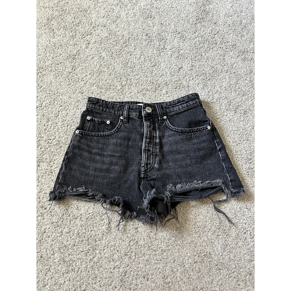 ZARA - US 4 Faded Black Button Fly Cut-off Jean Booty Shorts 77302